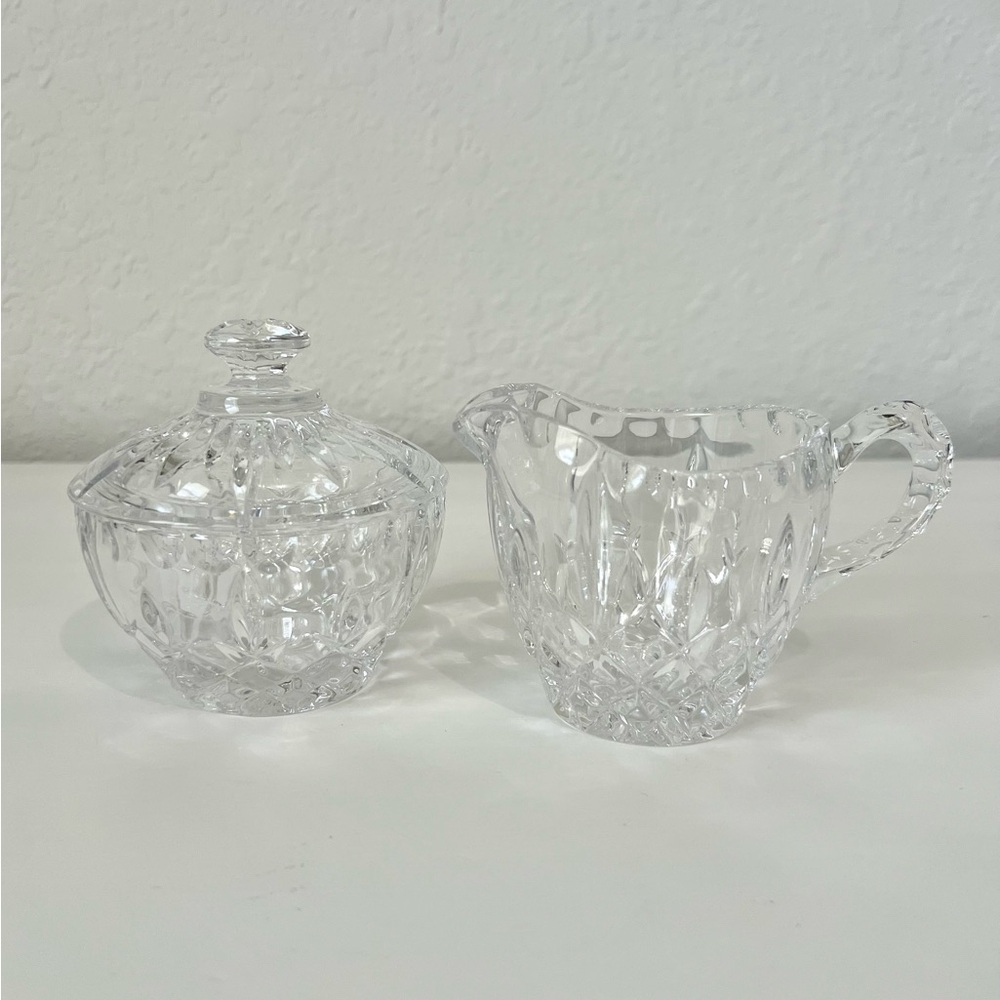 Vintage Gorham King Edward‎ Crystal Creamer and Lidded Sugar Bowl Set